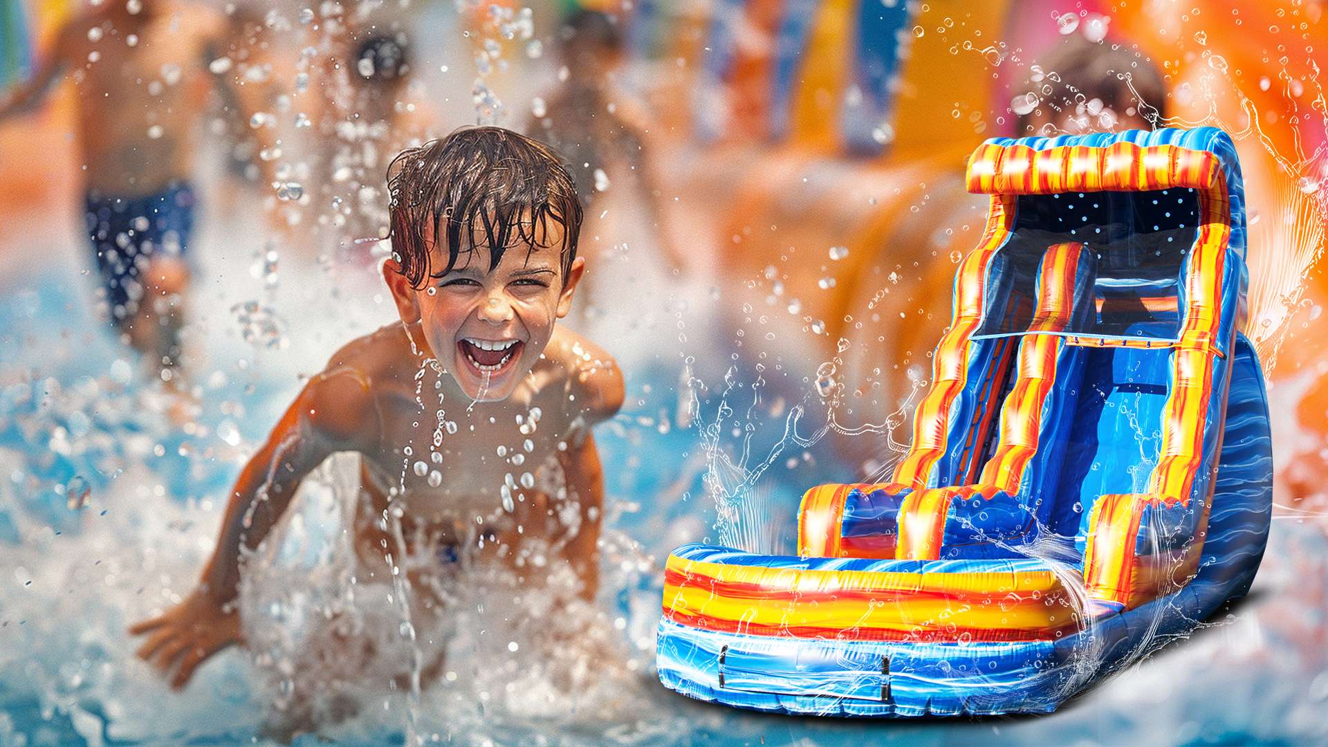 Inflatable water slide rental set up for a party in Lafayette, LA