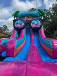 beach vibe double lane water slide rental backyard setup 17832087 1 18 Ft Beach Vibe Double Lane Slide (Wet or Dry)